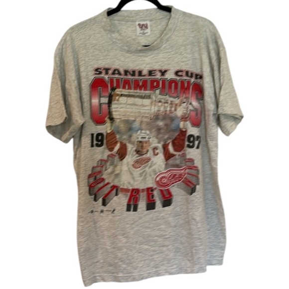 Stanley Cup Champions 1997 Detroit Red Wings Heather Gray Cotton T-Shirt Size L - Picture 1 of 6